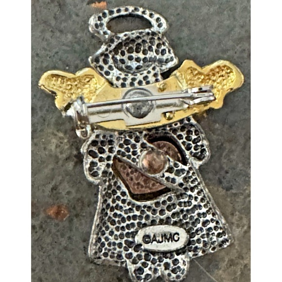 Angel Brooch AJMC Gold Tone Wings Silver Tone Dress Heart Motif Pin vintage - Picture 5 of 12